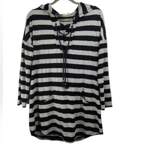 St. Tropez West Nautical Striped Hooded Sweater Sz L Coastal Preppy Long Sleeve